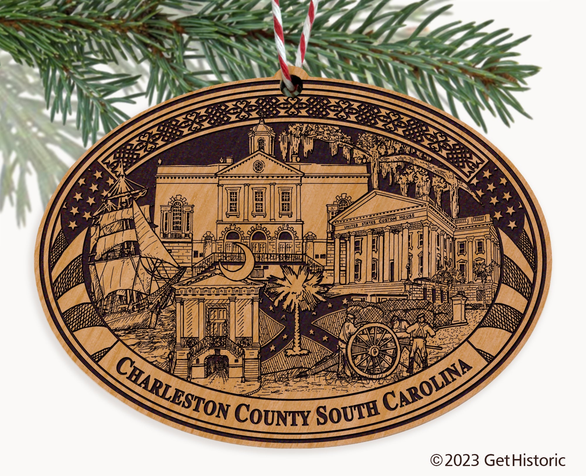 Charleston County South Carolina Engraved Natural Ornament