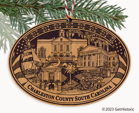 Charleston County South Carolina Engraved Natural Ornament