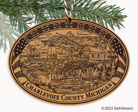 Charlevoix County Michigan Engraved Natural Ornament