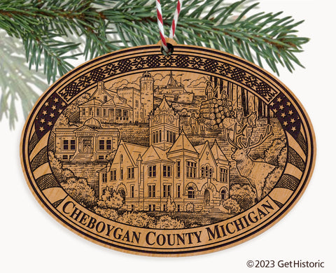 Cheboygan County Michigan Engraved Natural Ornament