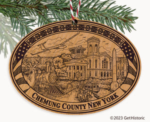 Chemung County New York Engraved Natural Ornament