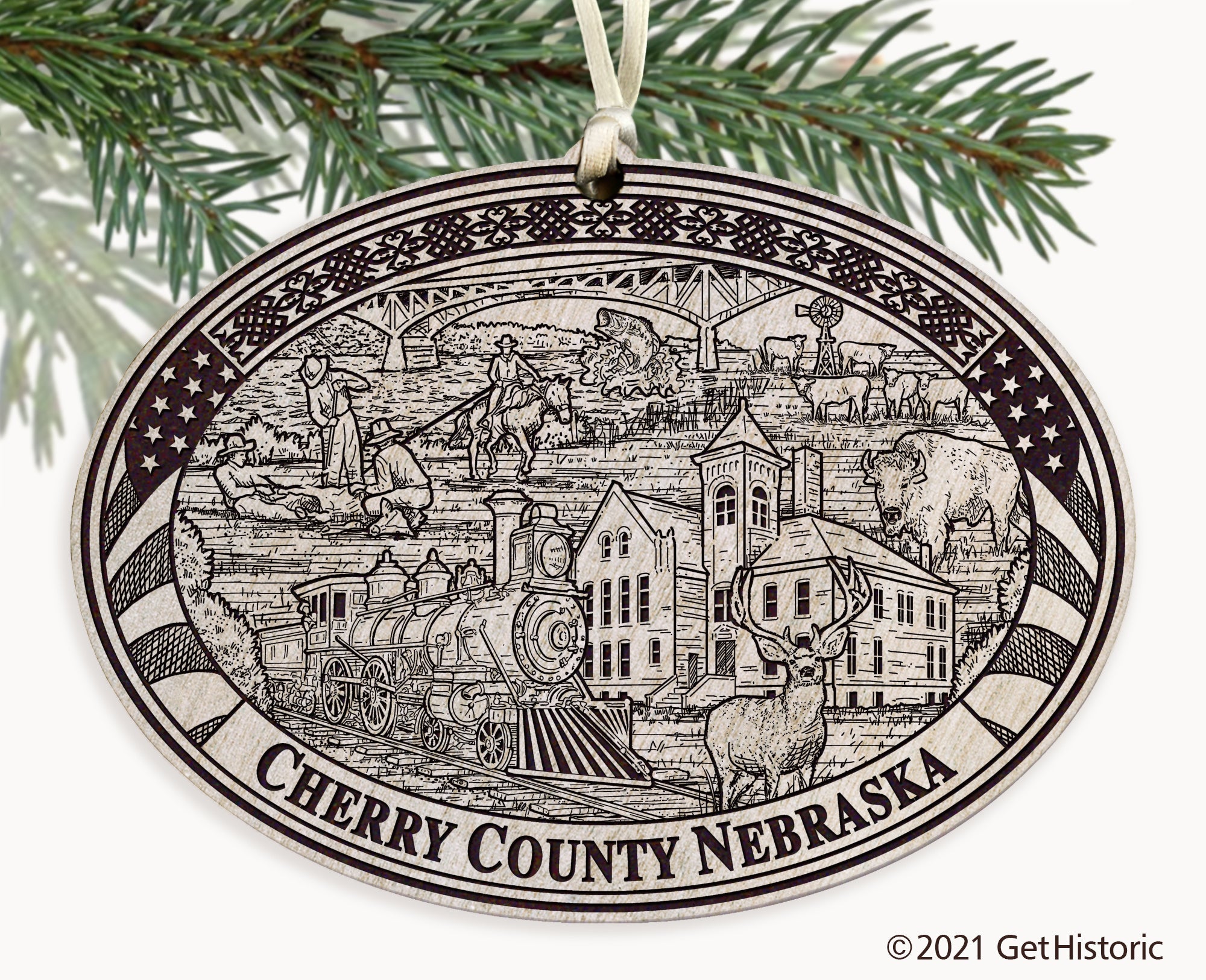 Cherry County Nebraska Engraved Ornament