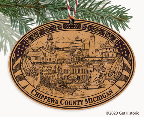 Chippewa County Michigan Engraved Natural Ornament