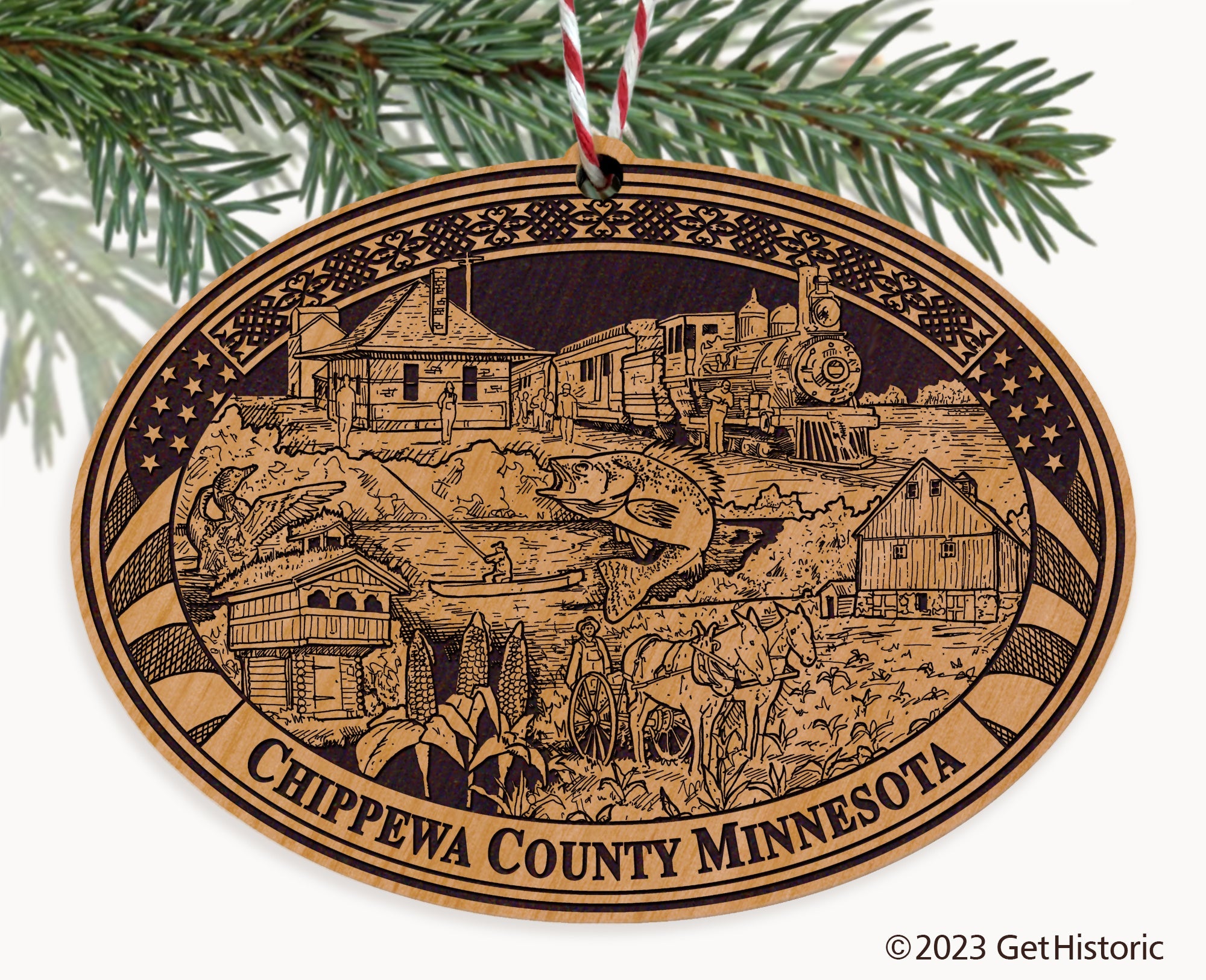 Chippewa County Minnesota Engraved Natural Ornament