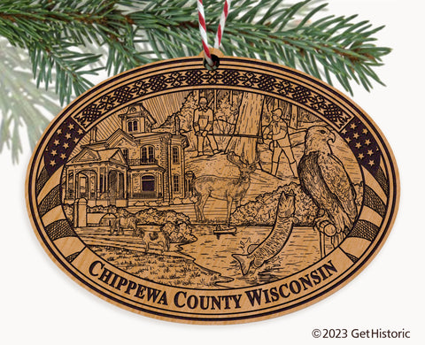 Chippewa County Wisconsin Engraved Natural Ornament