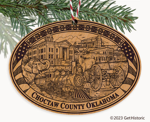 Choctaw County Oklahoma Engraved Natural Ornament
