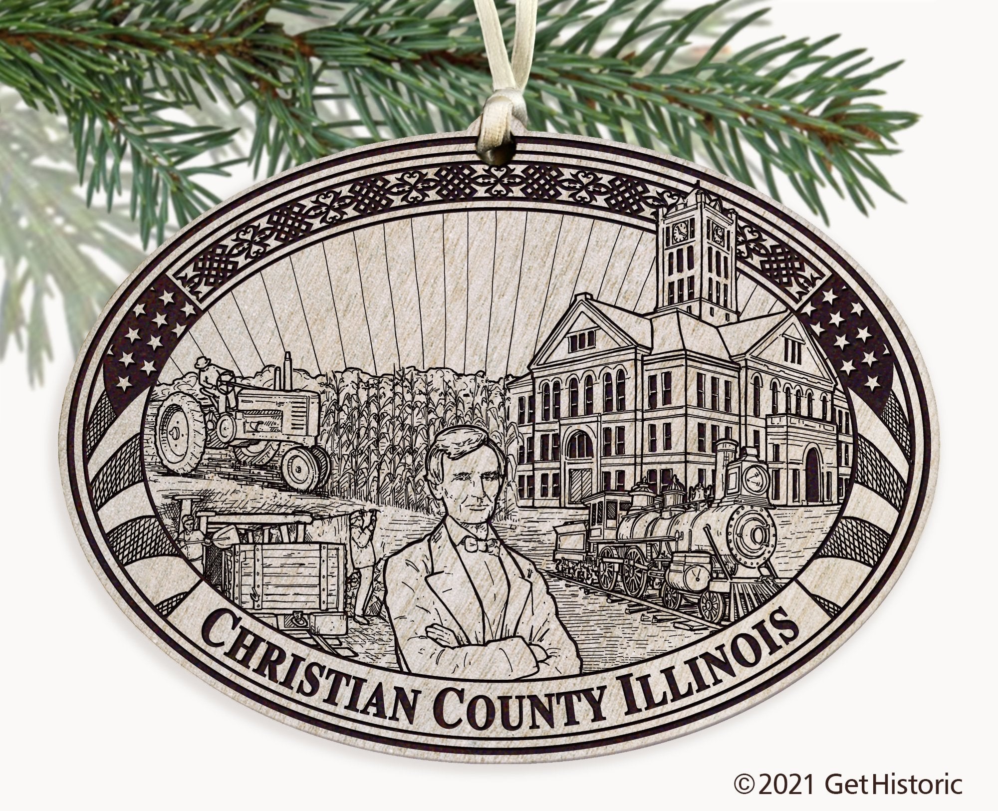 Christian County Illinois Engraved Ornament