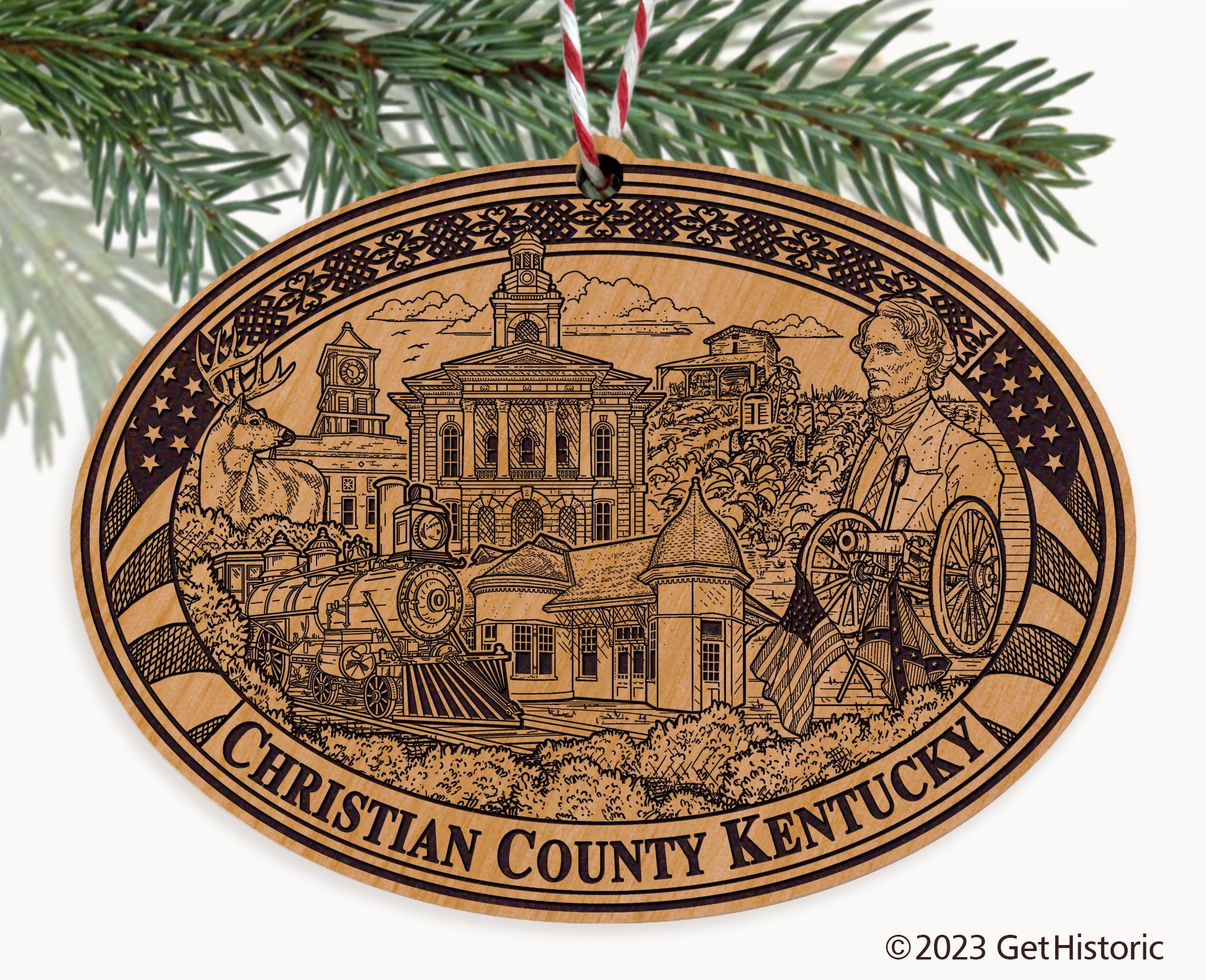 Christian County Kentucky Engraved Natural Ornament