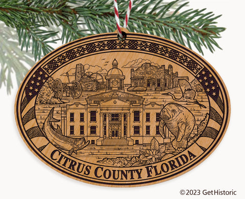 Citrus County Florida Engraved Natural Ornament