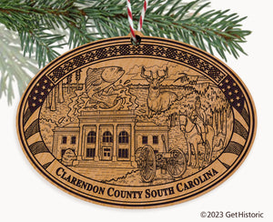 Clarendon County South Carolina Engraved Natural Ornament