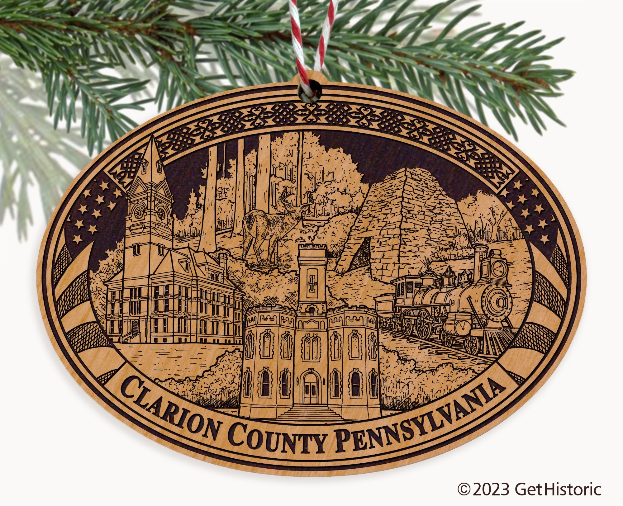 Clarion County Pennsylvania Engraved Natural Ornament