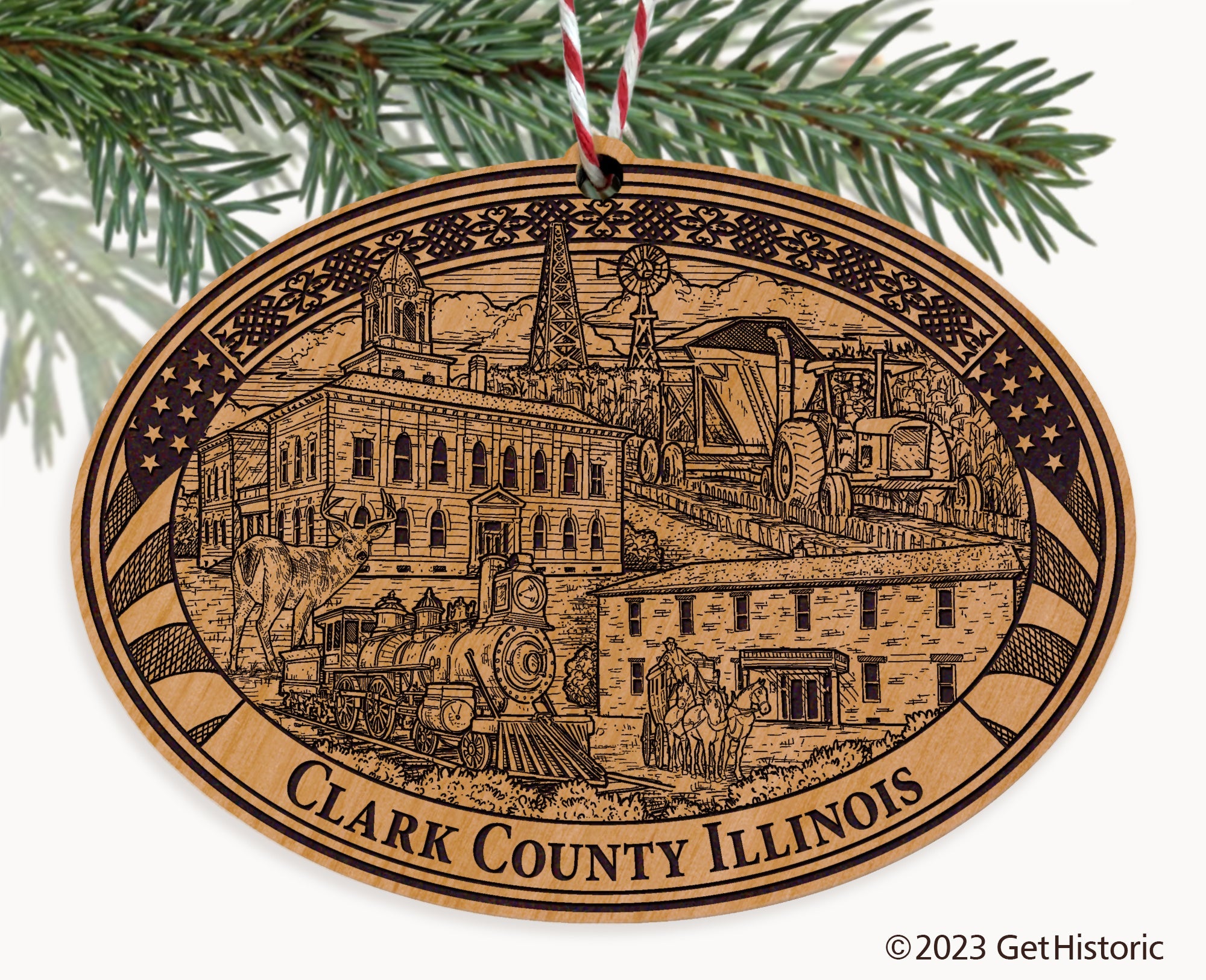 Clark County Illinois Engraved Natural Ornament