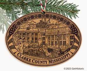 Clarke County Mississippi Engraved Natural Ornament
