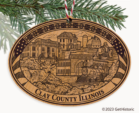 Clay County Illinois Engraved Natural Ornament