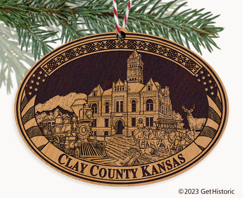 Clay County Kansas Engraved Natural Ornament