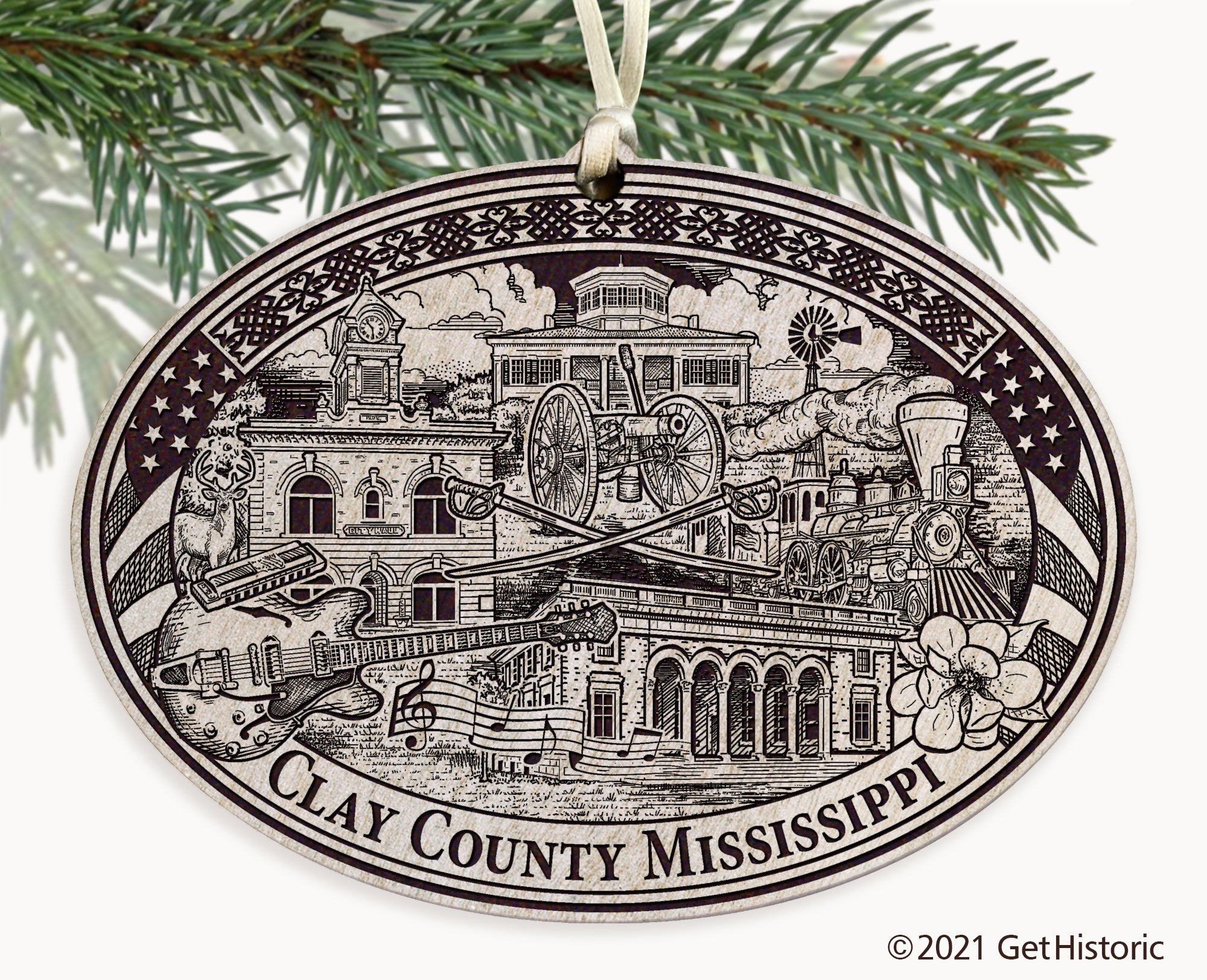 Clay County Mississippi Engraved Ornament