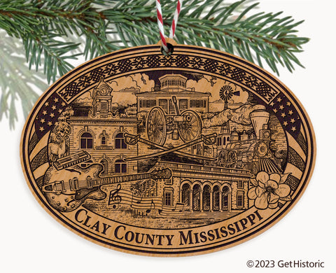 Clay County Mississippi Engraved Natural Ornament