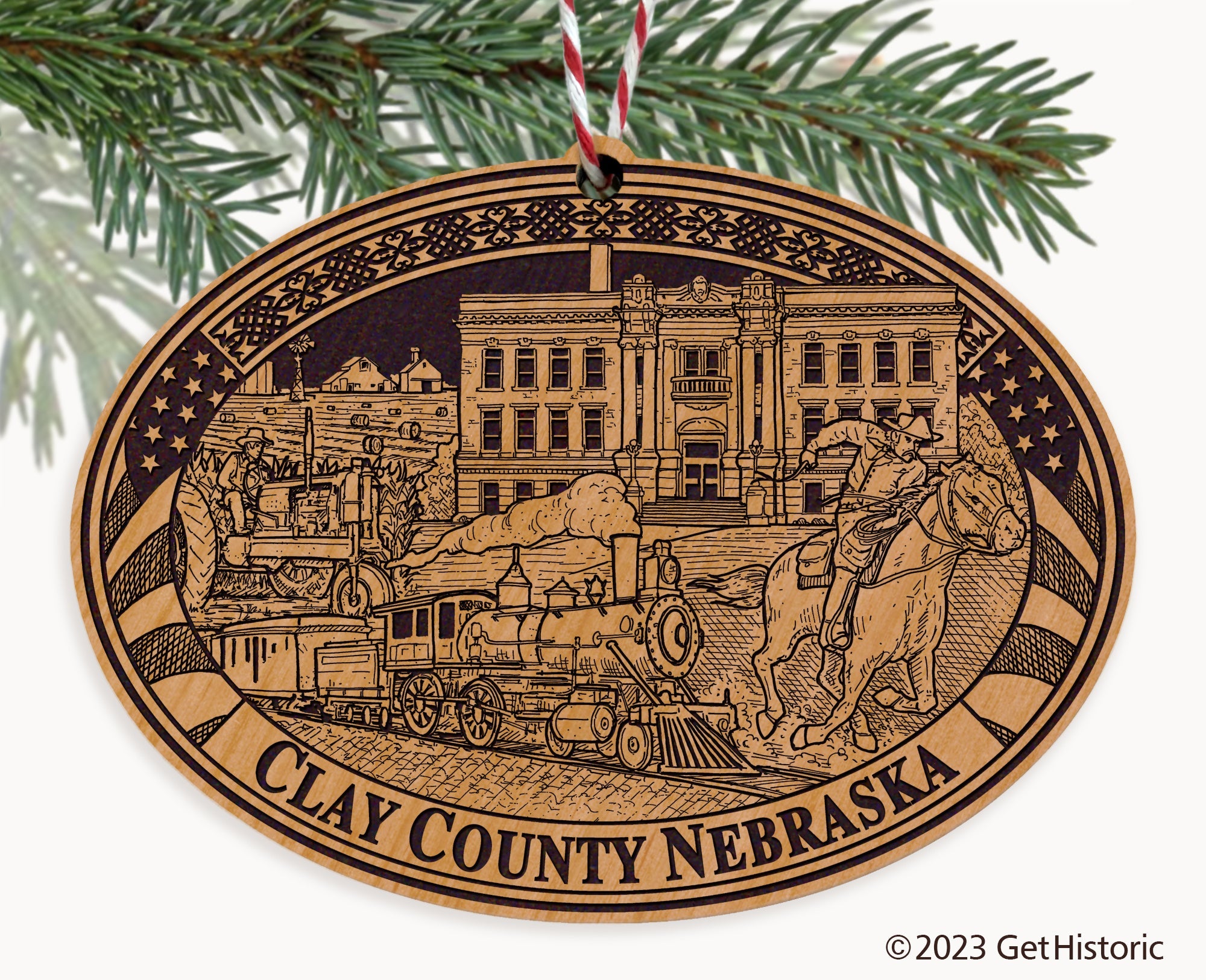 Clay County Nebraska Engraved Natural Ornament