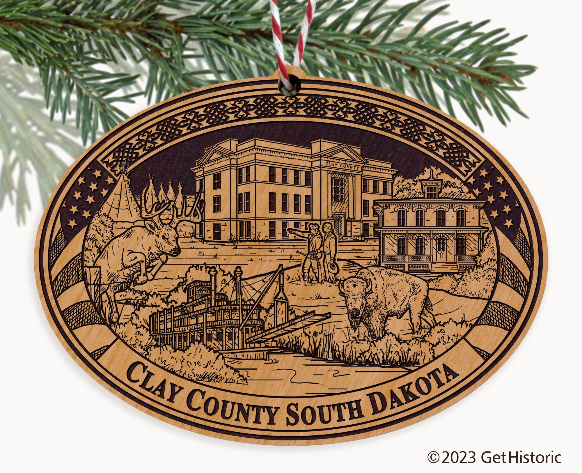 Clay County South Dakota Engraved Natural Ornament
