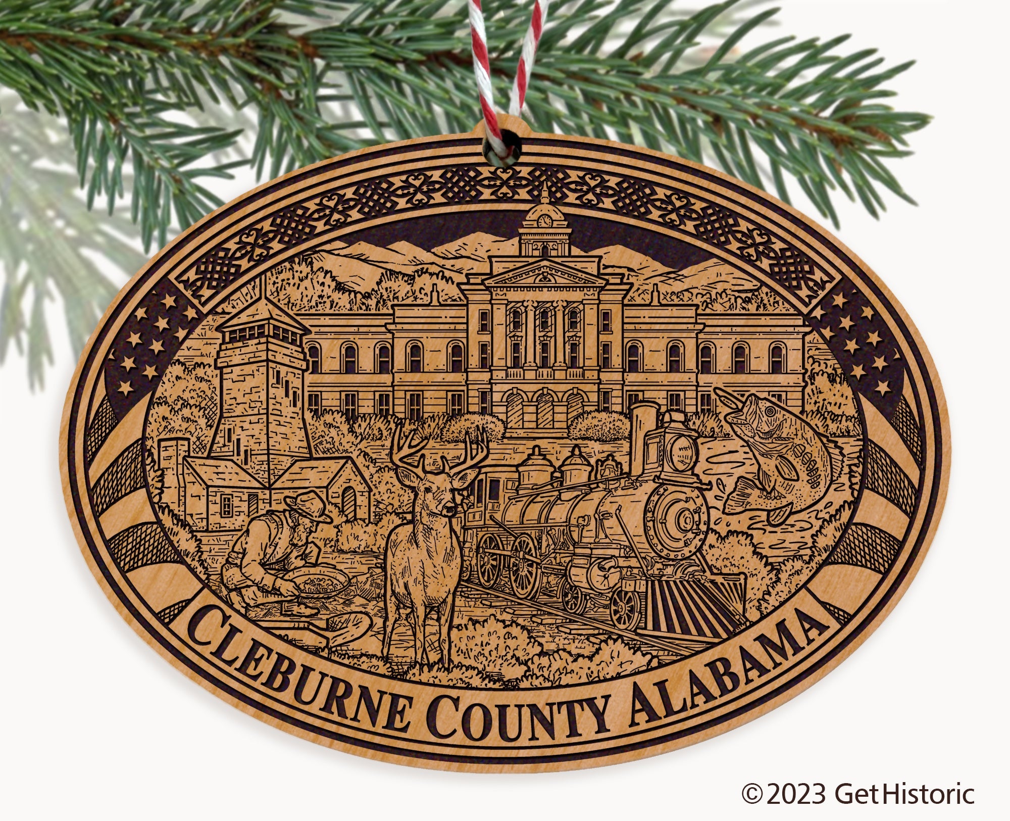Cleburne County Alabama Engraved Natural Ornament