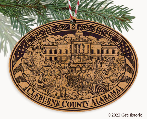 Cleburne County Alabama Engraved Natural Ornament