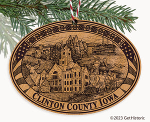 Clinton County Iowa Engraved Natural Ornament