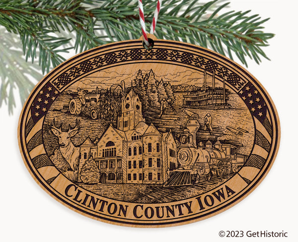 Clinton County Iowa Engraved Natural Ornament