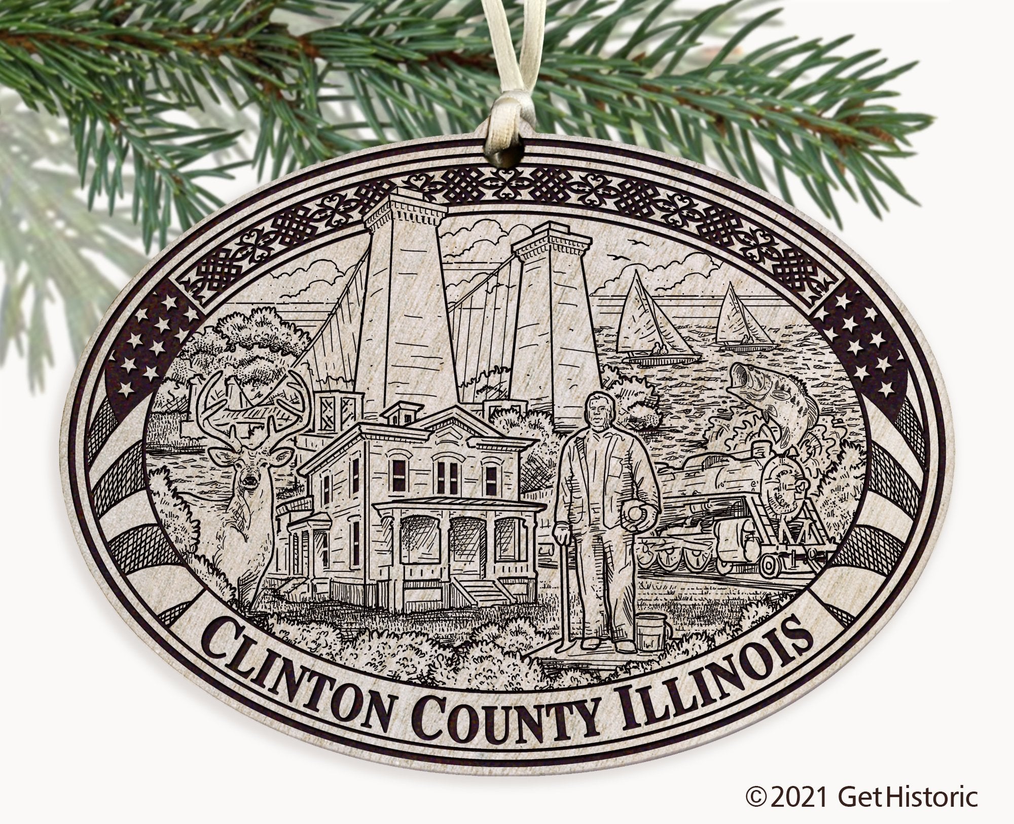 Clinton County Illinois Engraved Ornament