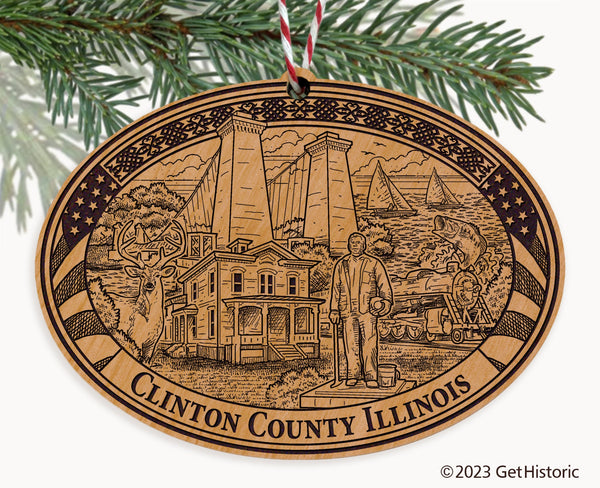 Clinton County Illinois Engraved Natural Ornament