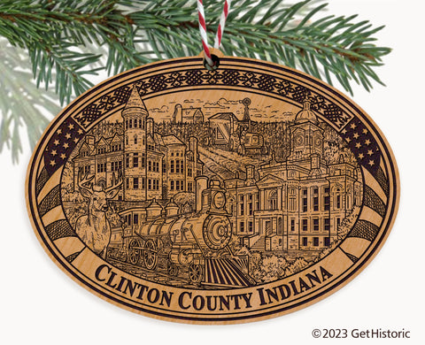 Clinton County Indiana Engraved Natural Ornament