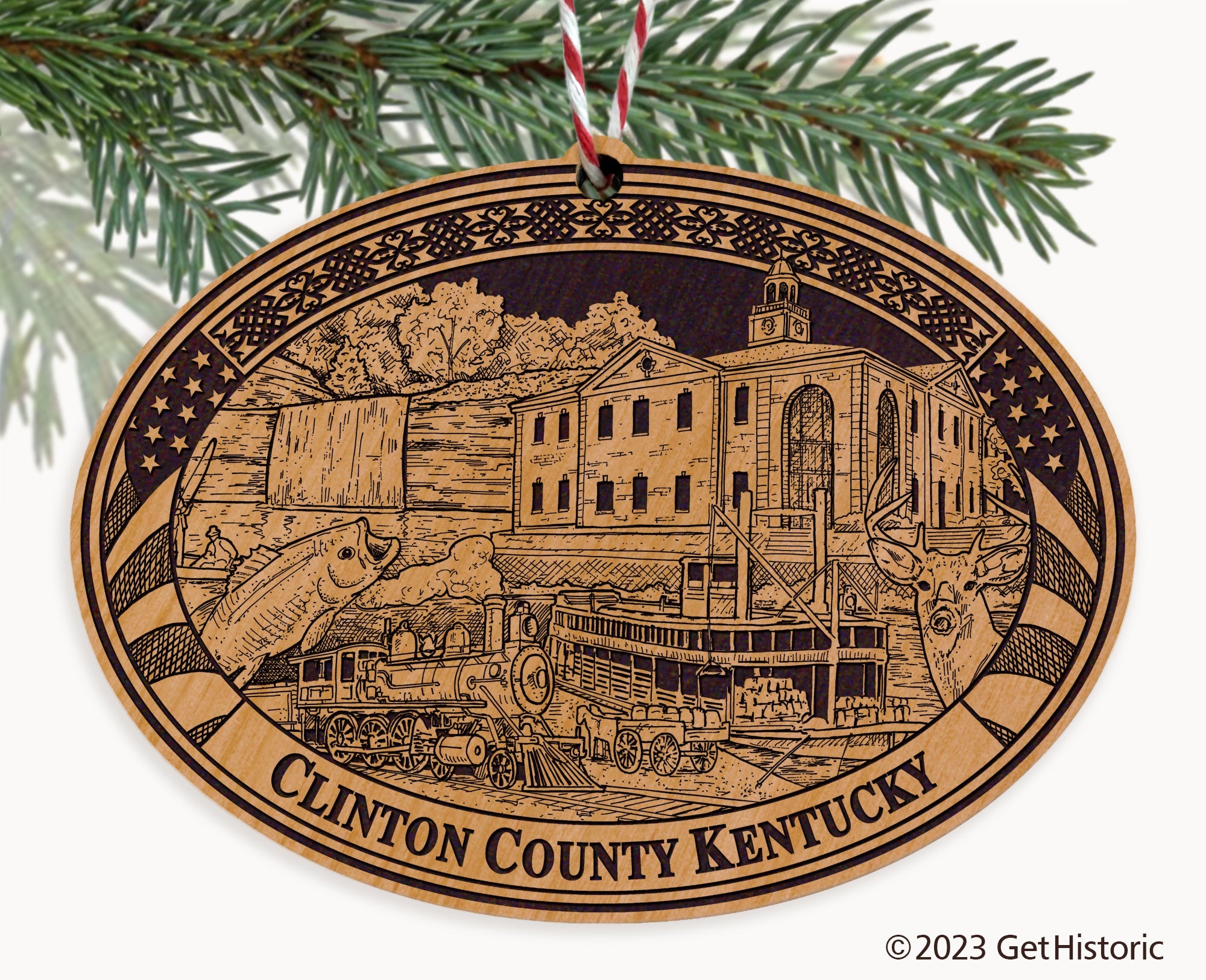 Clinton County Kentucky Engraved Natural Ornament