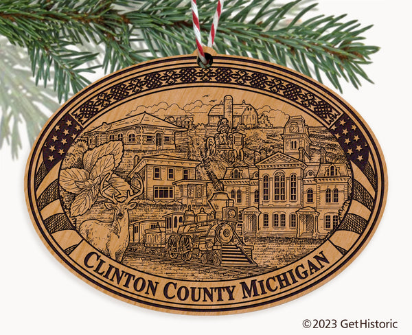 Clinton County Michigan Engraved Natural Ornament