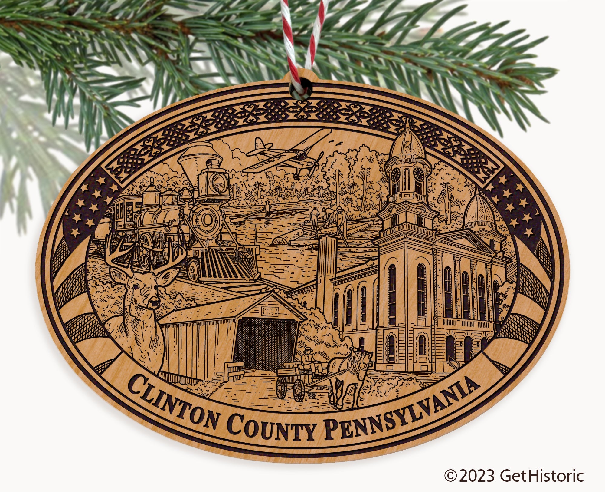 Clinton County Pennsylvania Engraved Natural Ornament