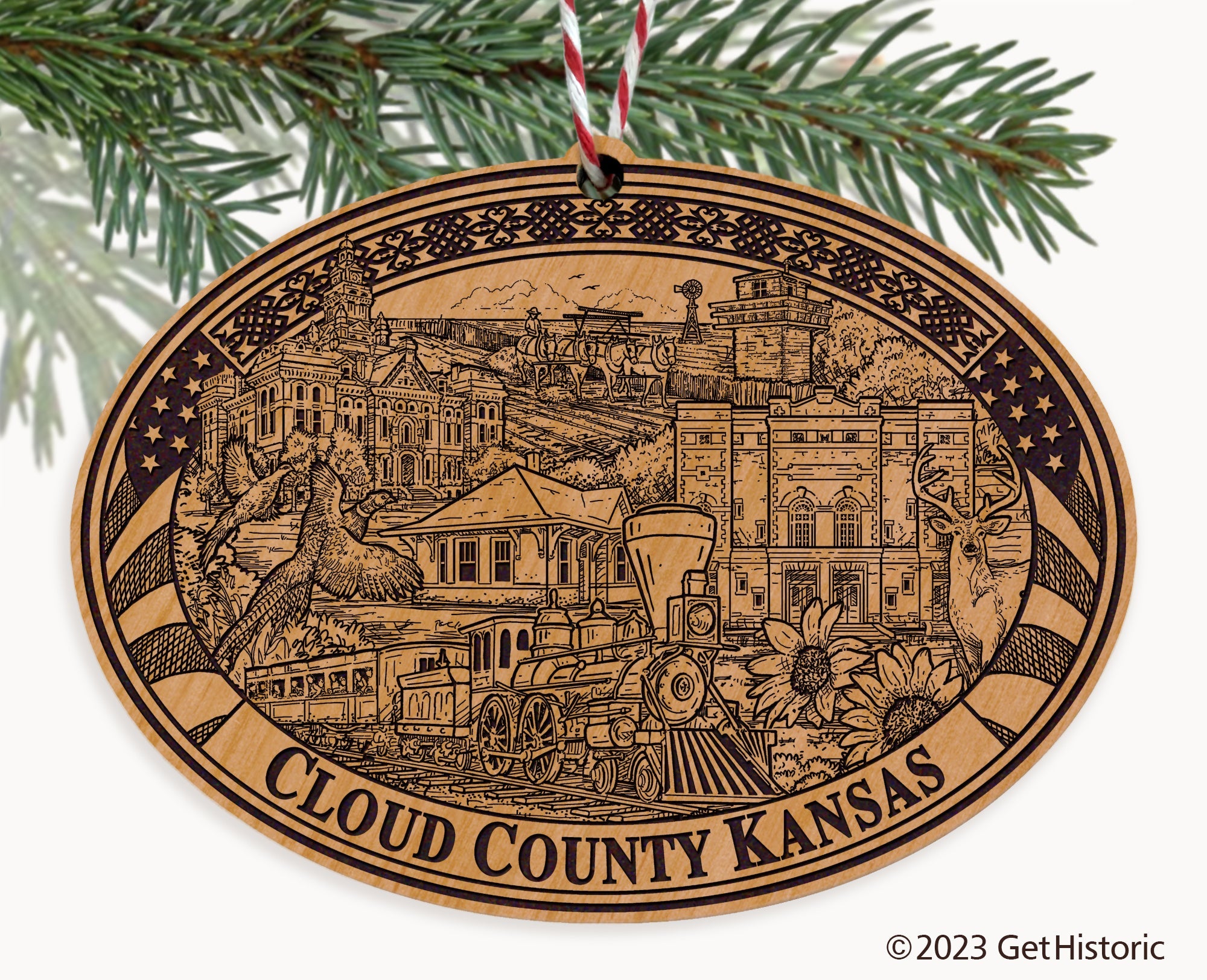 Cloud County Kansas Engraved Natural Ornament