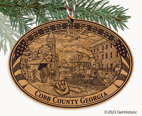 Cobb County Georgia Engraved Natural Ornament