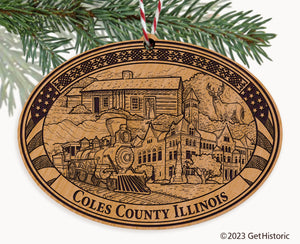 Coles County Illinois Engraved Natural Ornament