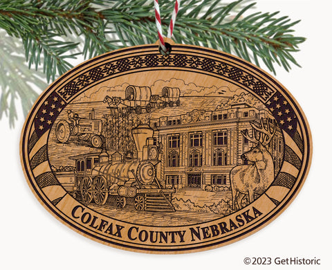 Colfax County Nebraska Engraved Natural Ornament
