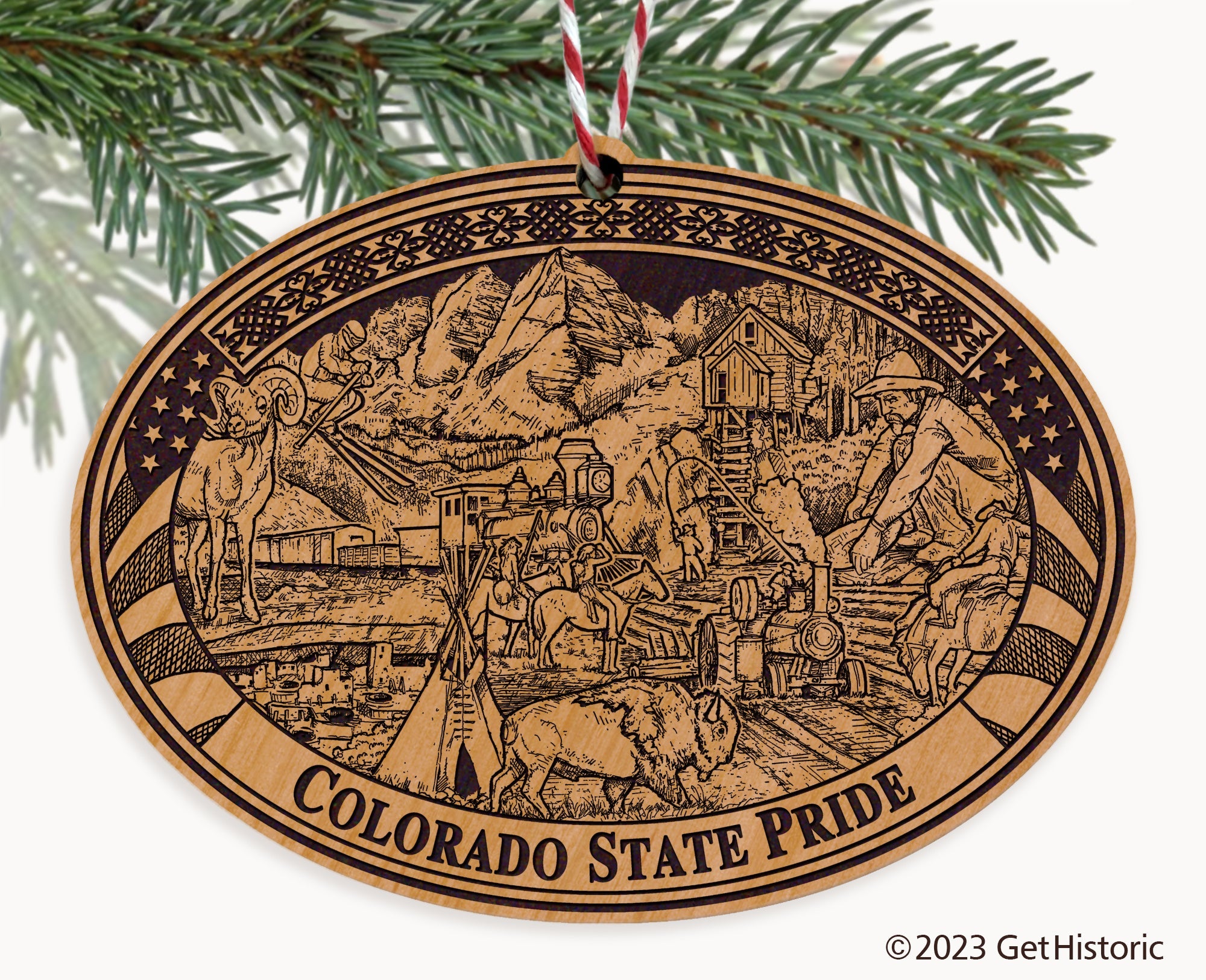Colorado State Natural Wood Engraved Ornament