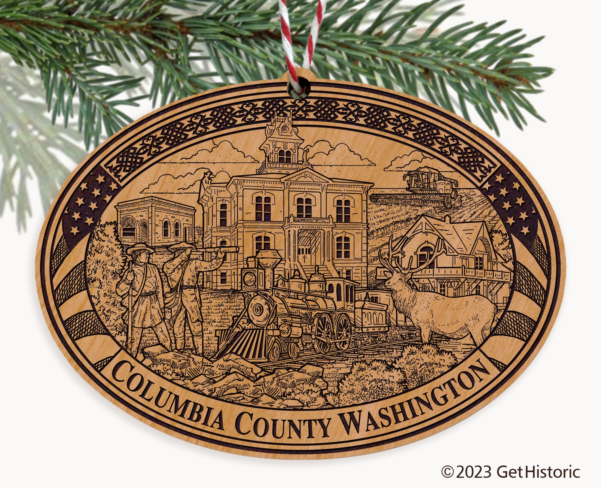 Columbia County Washington Engraved Natural Ornament