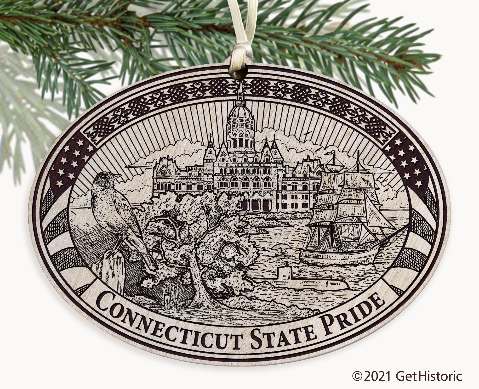Connecticut State Engraved Ornament