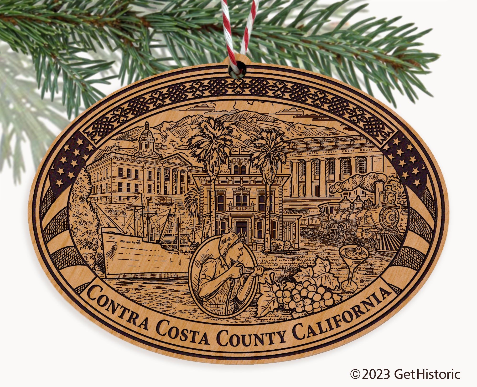 Contra Costa County California Engraved Natural Ornament