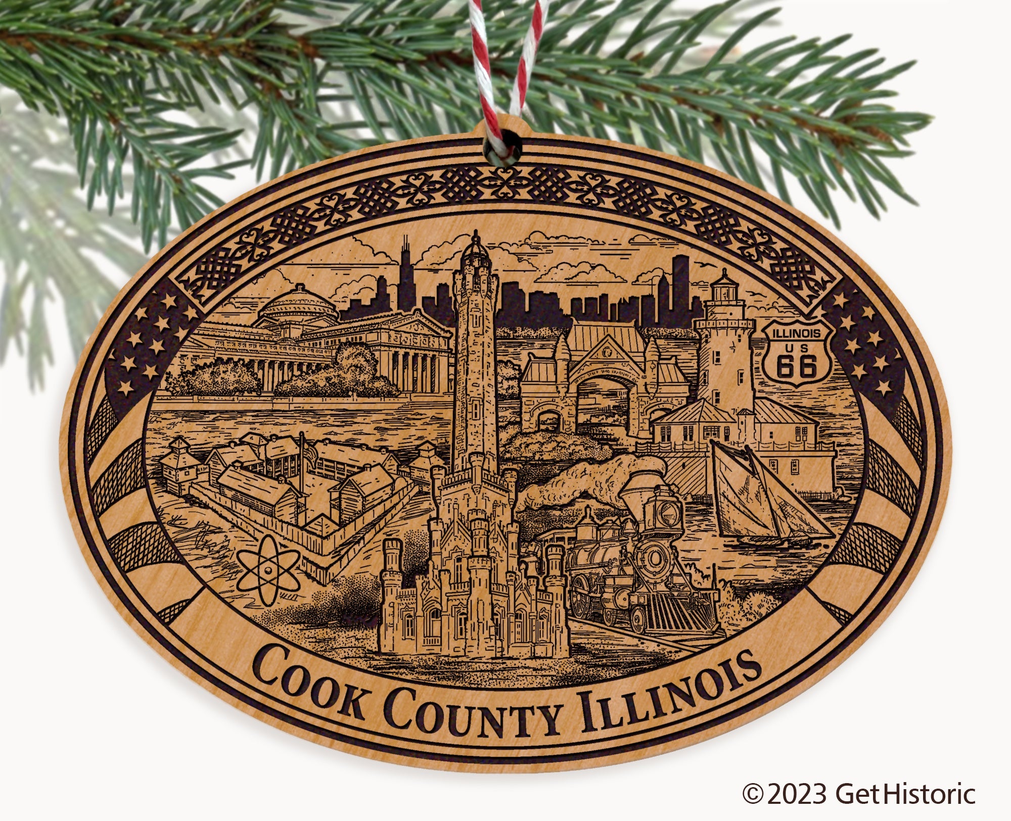 Cook County Illinois Engraved Natural Ornament