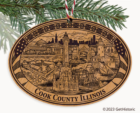 Cook County Illinois Engraved Natural Ornament