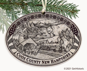 Coös County New Hampshire Whitewash Wood Engraved Ornament