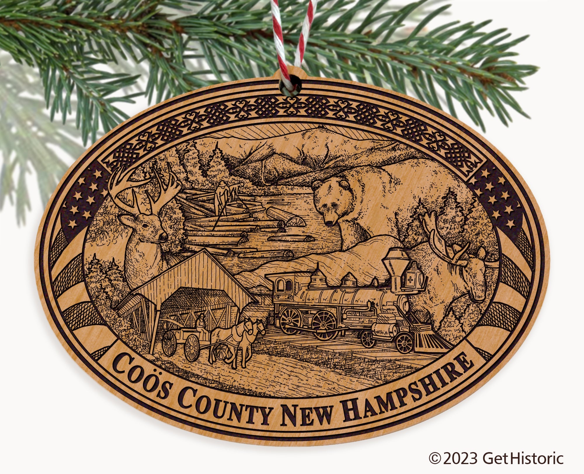 Coös County New Hampshire Natural Wood Engraved Ornament