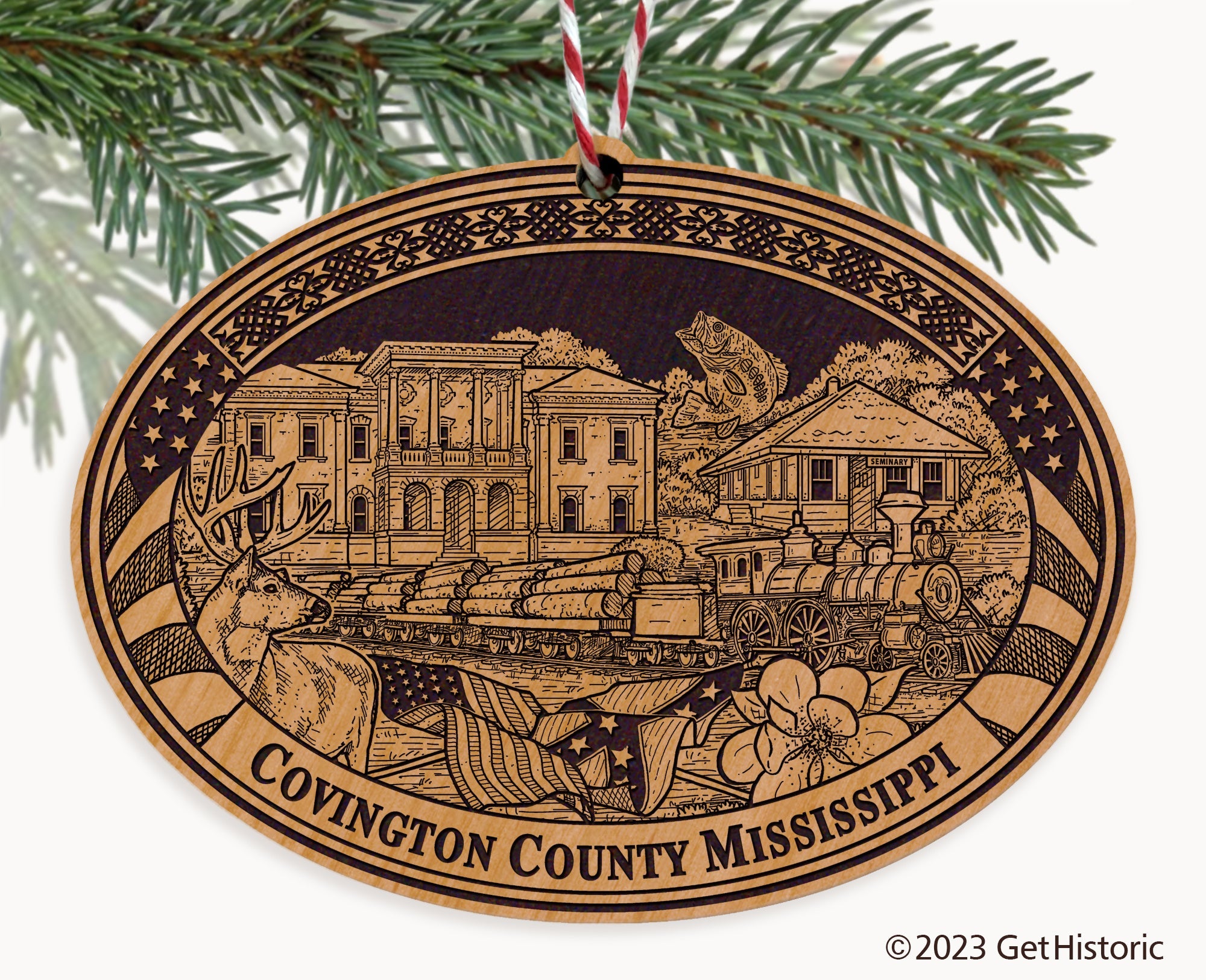 Covington County Mississippi Engraved Natural Ornament