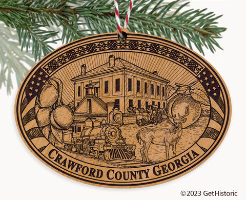 Crawford County Georgia Engraved Natural Ornament