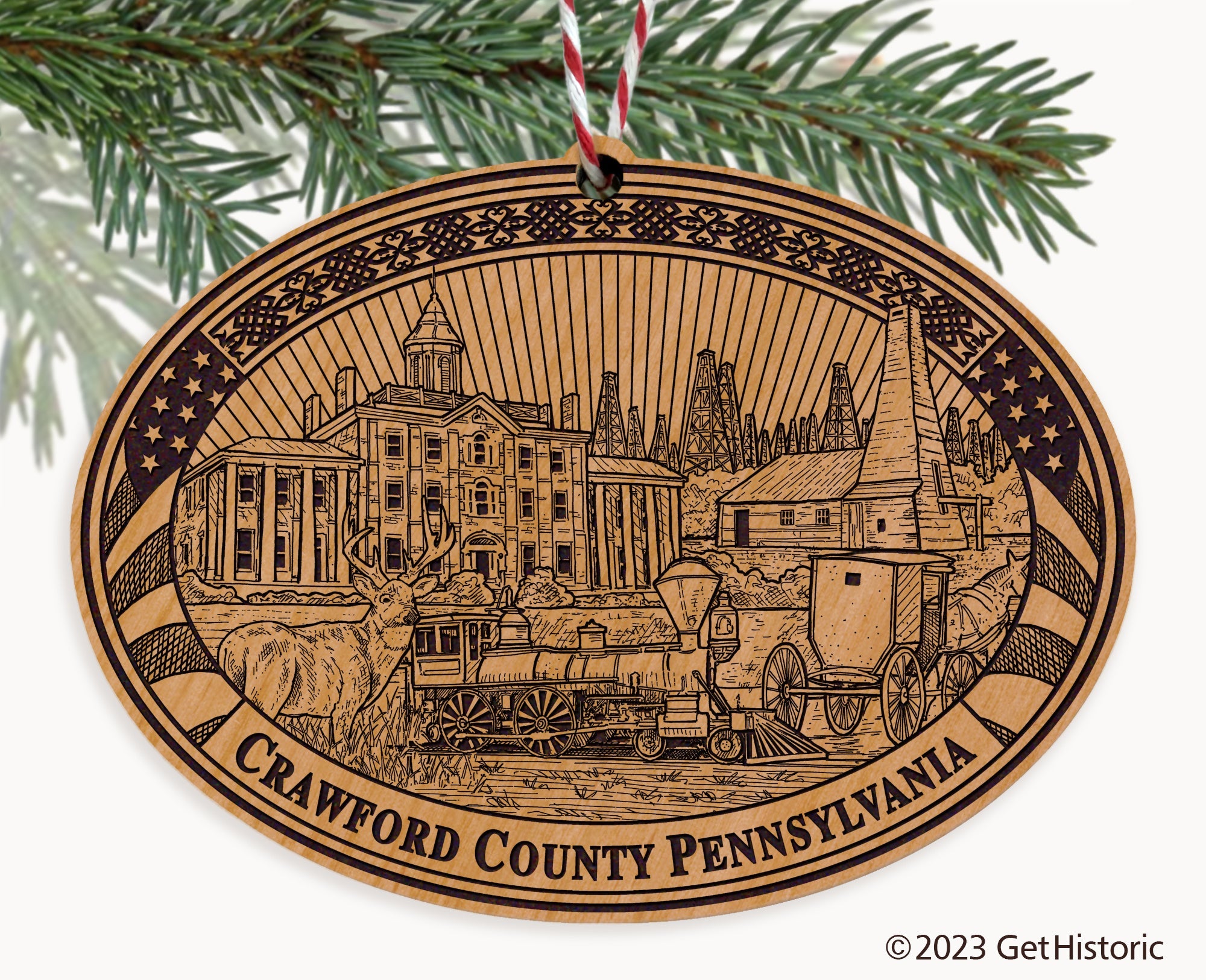 Crawford County Pennsylvania Engraved Natural Ornament