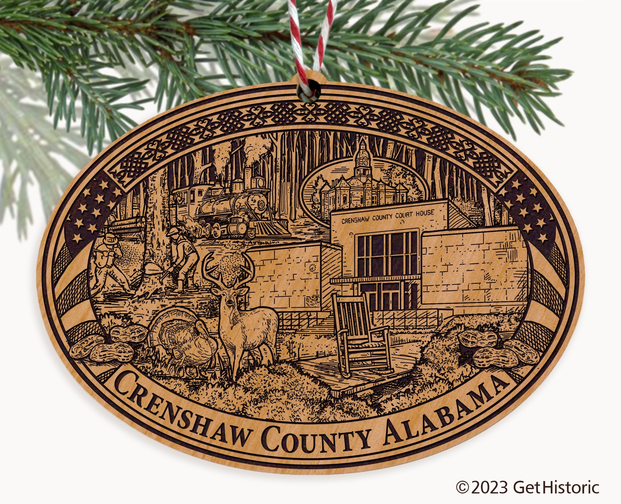 Crenshaw County Alabama Engraved Natural Ornament