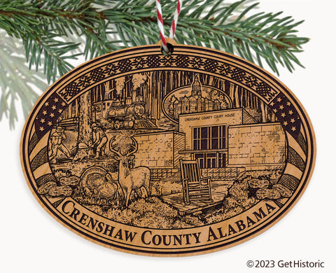 Crenshaw County Alabama Engraved Natural Ornament